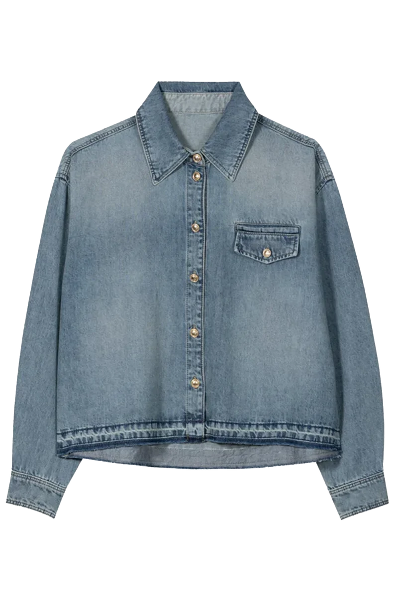 Luisa Cerano Damen Denim-Hemd mit Raw-Saum Blau