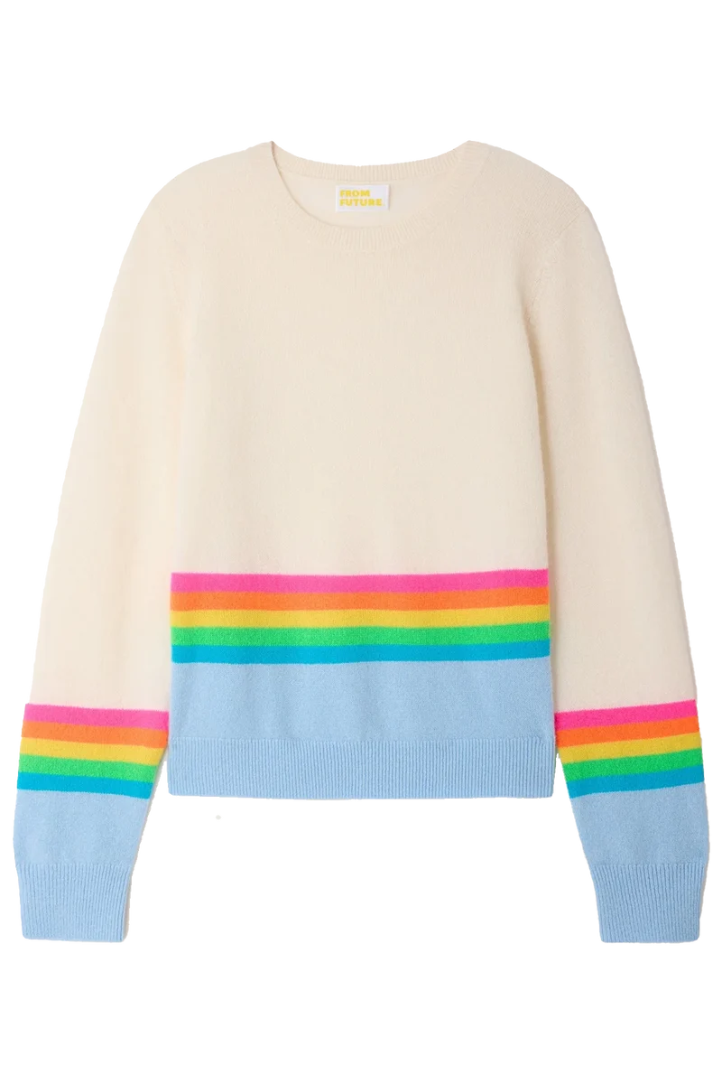 FROM FUTURE Damen Kaschmirpullover Beige/Baby Blue