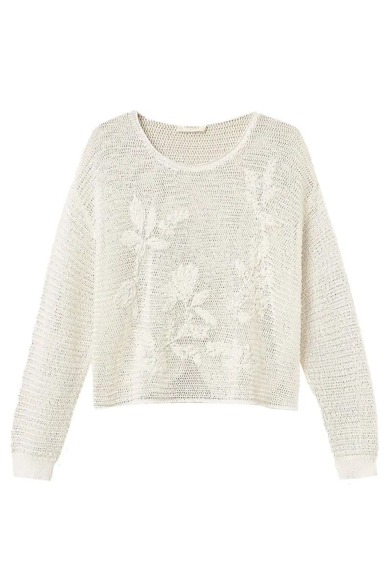 Twin Set Damen Strickpullover Natur-Weiss