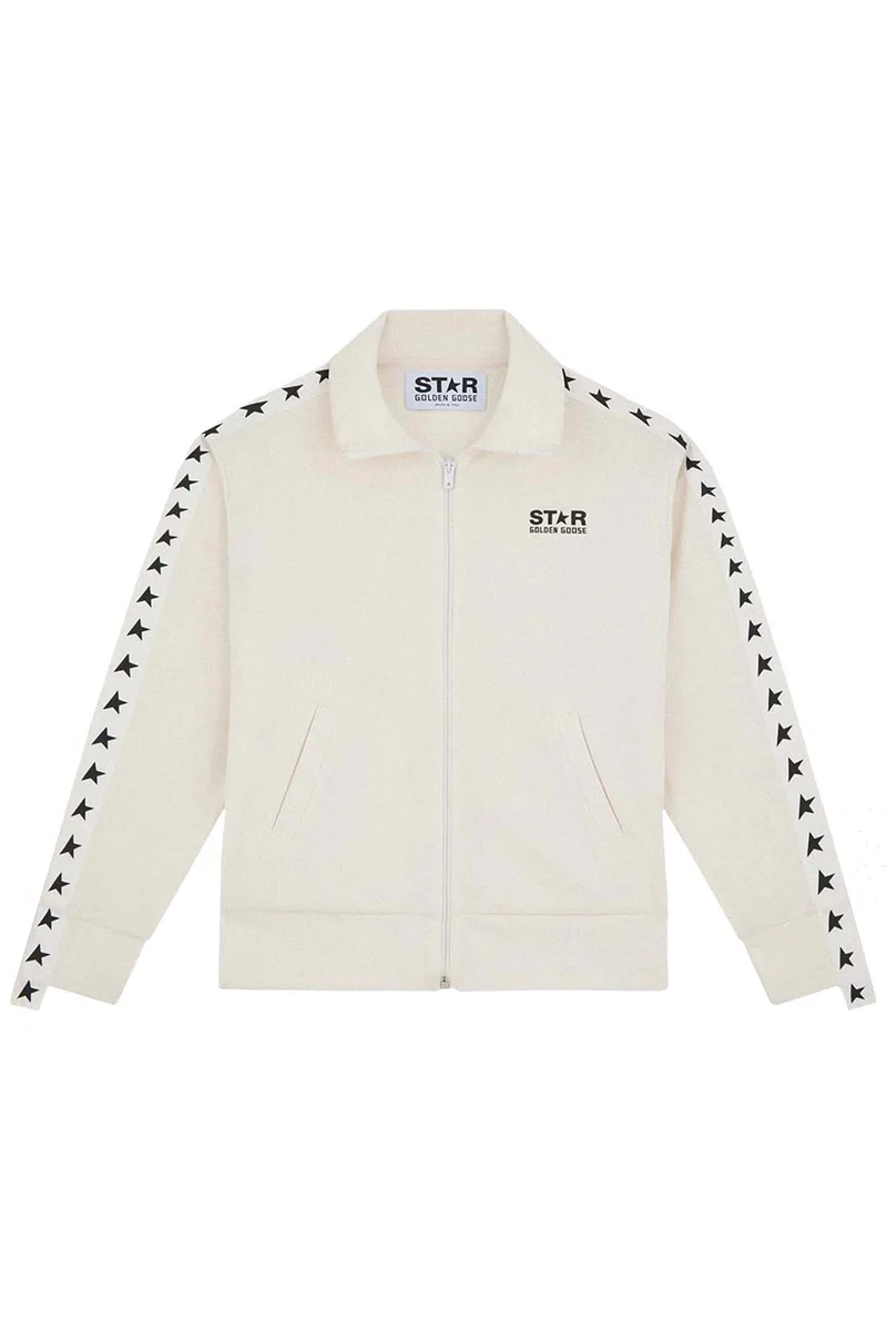 Golden Goose Damen Sweatjacke mit Sternen Natur Weiss