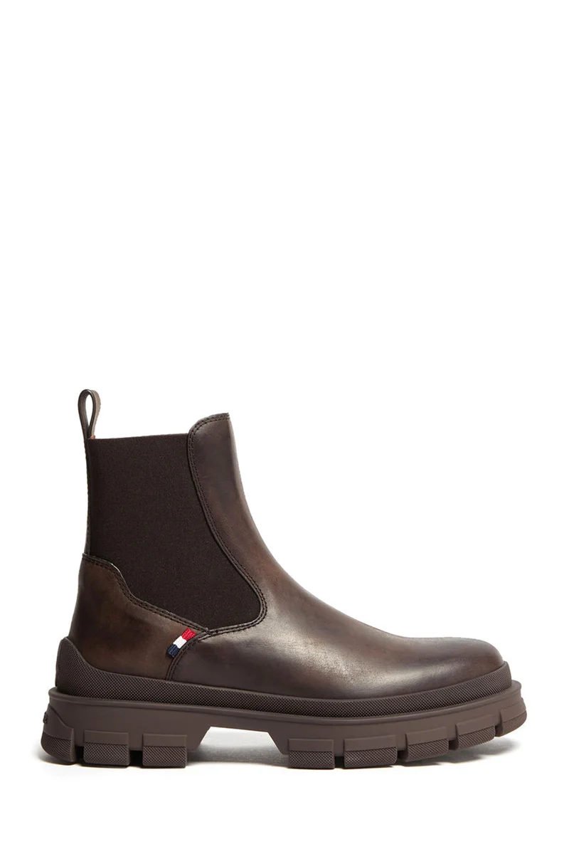 Moncler Herren Chelsea Lederstiefel Hevea Braun