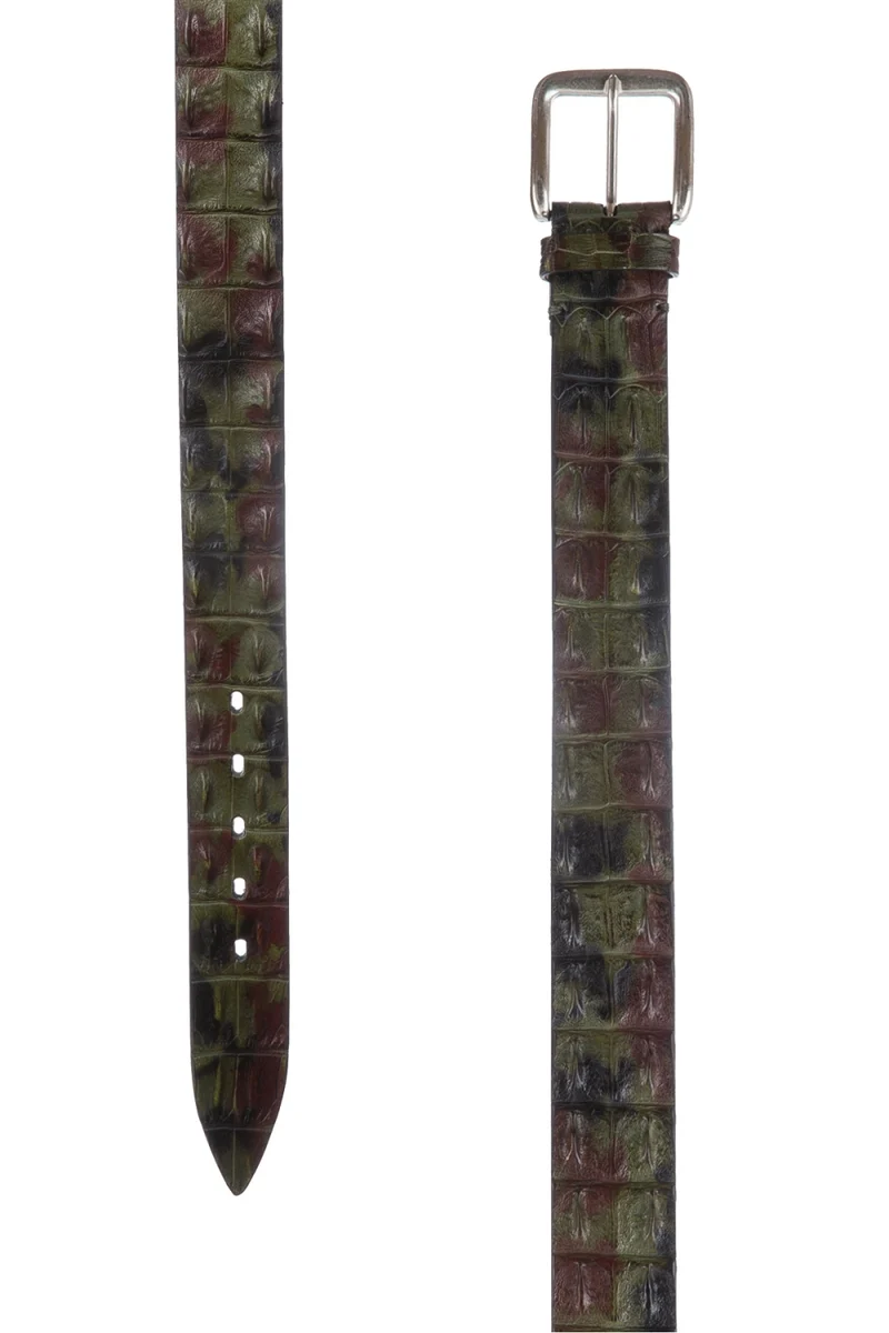 Fausto Colato Herren Gürtel aus Krokodilleder Camouflage Olivegrün/Braun