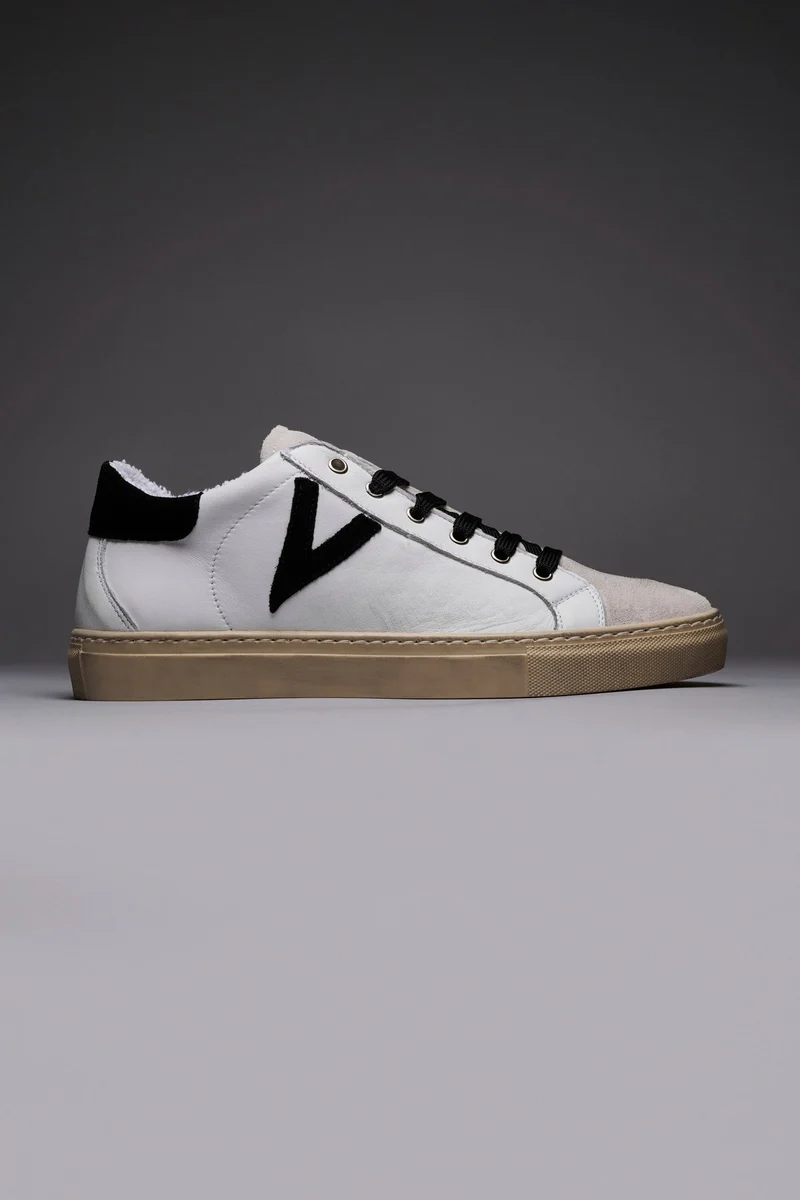 OLYMPIC - Sneakers a suola bassa Bianca con retro e inserto scamosciato Nero