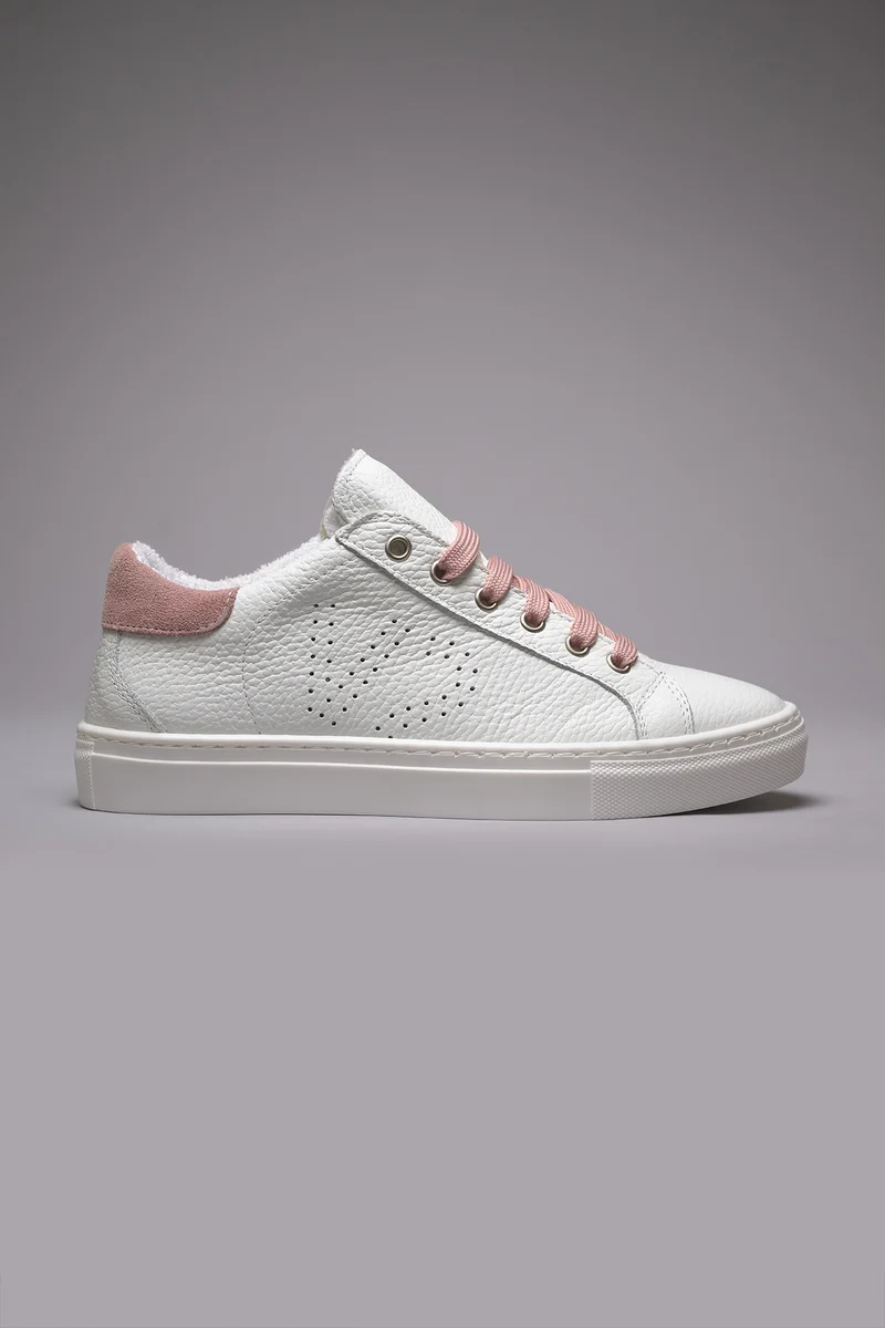 TENNIS - Sneakers a suola bassa Bianca con retro e lacci Rosa Cipria