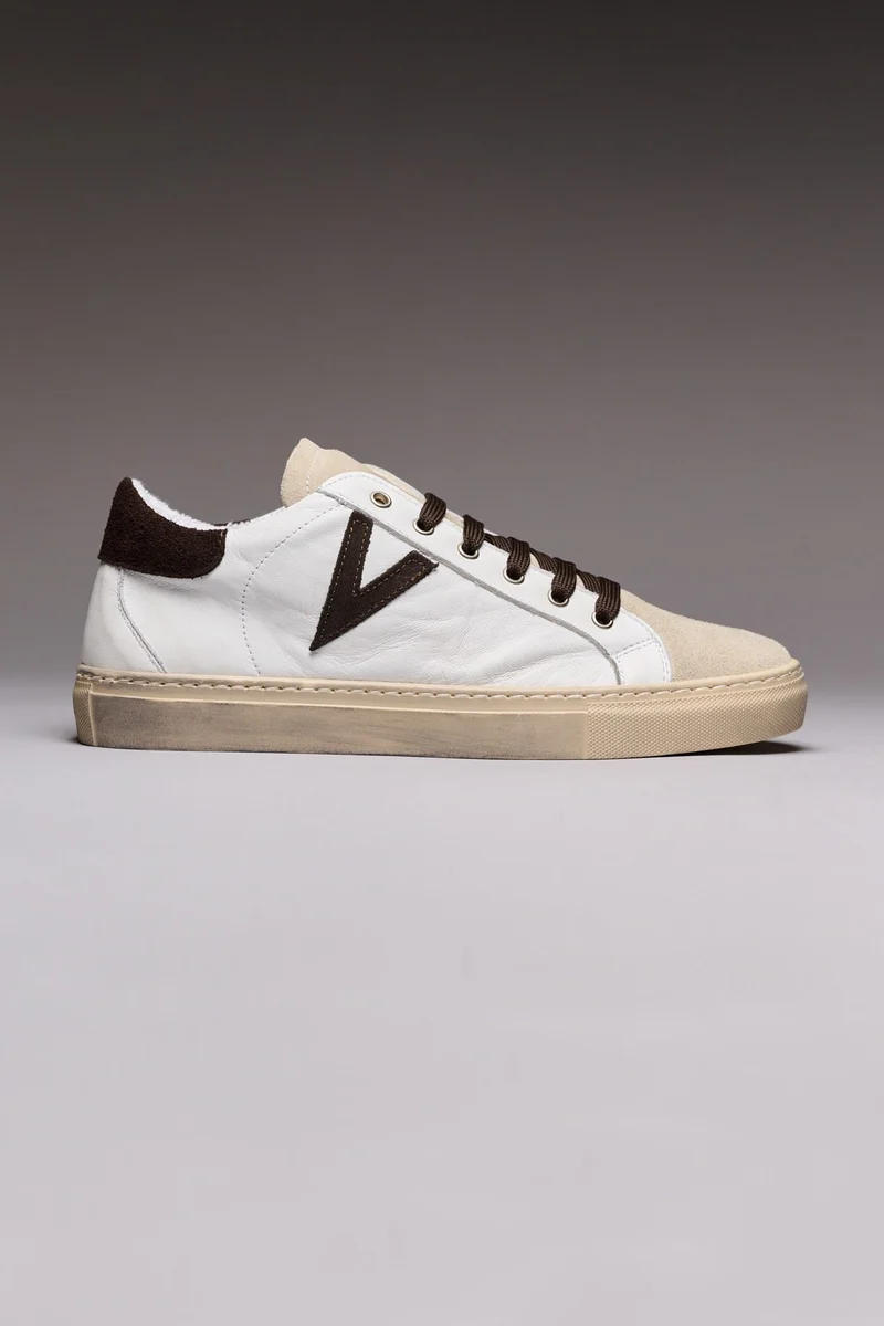 OLYMPIC - Sneakers a suola bassa Bianca con retro e inserto scamosciato Moro