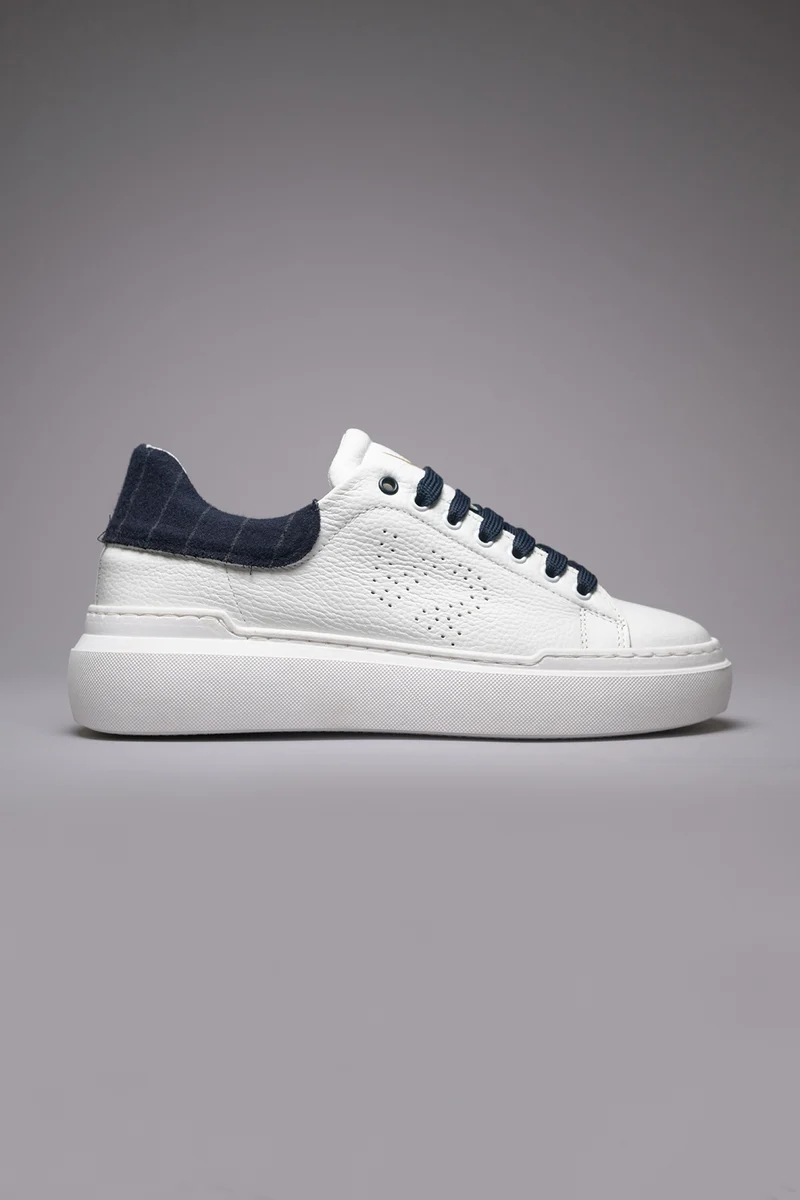 HAMMER - Sneakers a suola alta in pelle martellata con retro in tessuto Gessato Blu e lacci Blu