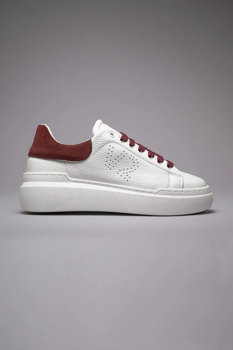 HAMMER - Sneakers a suola alta in pelle martellata con retro scamosciato e lacci Bordeaux