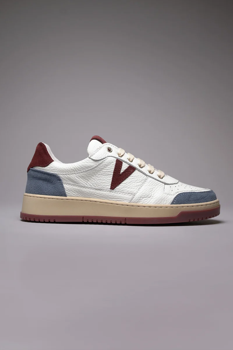 COLLEGE - Sneakers Bianca con inserti e suola Bicolor Bordeaux e Jeans