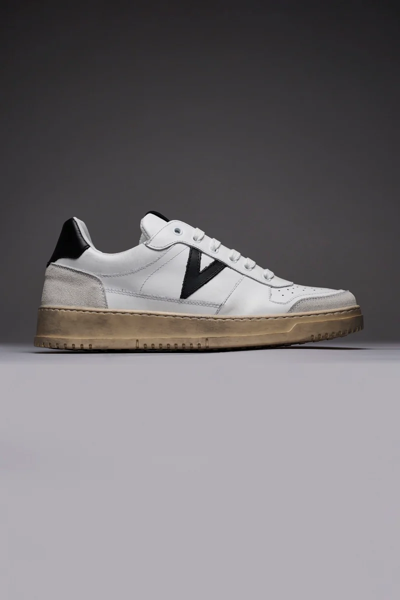 COLLEGE - Sneakers Bianca con retro e inserto in pelle Nero