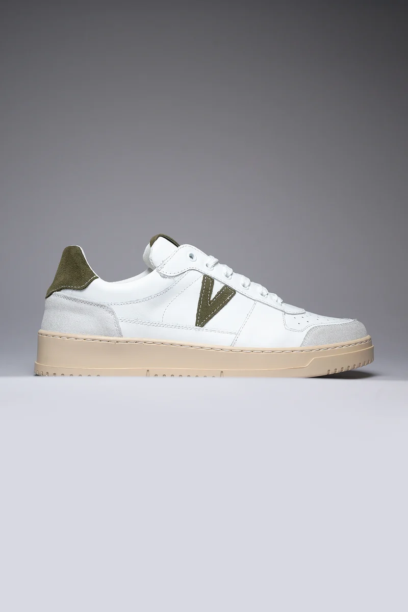 COLLEGE - Sneakers Bianca con retro e inserto scamosciato Verde Militare