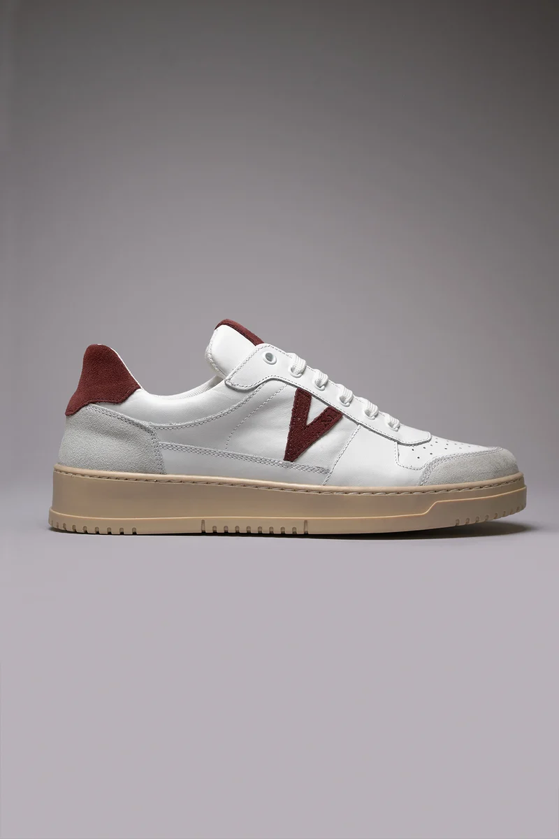 COLLEGE - Sneakers Bianca con retro e inserto scamosciato Bordeaux