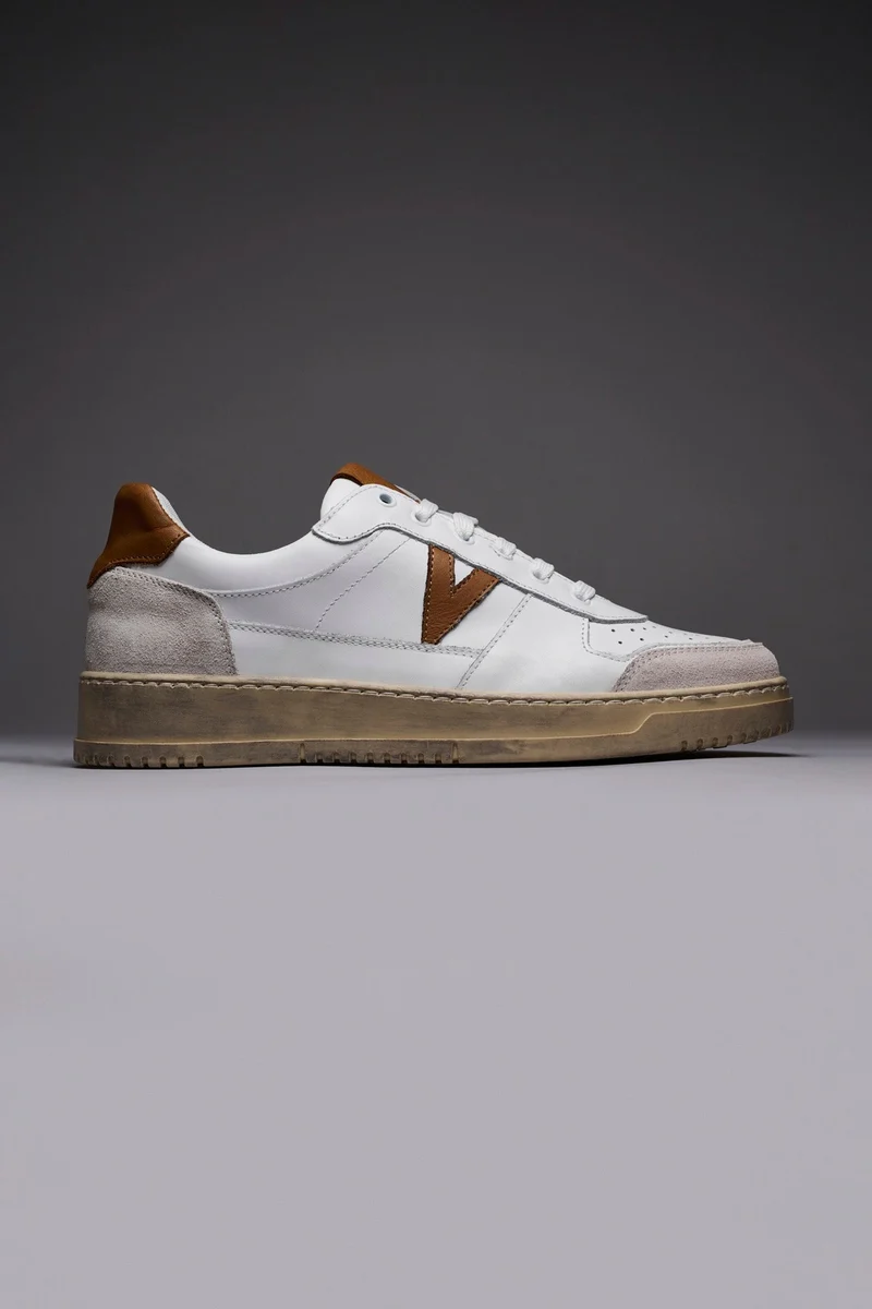 COLLEGE - Sneakers Bianca con retro e inserto Cuoio