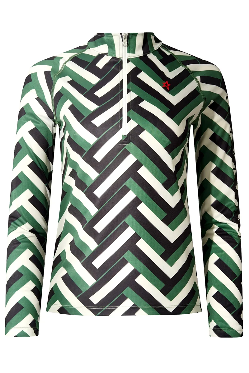 Perfect Moment Damen 1/4 Zip Baselayer Waffle Print Grün