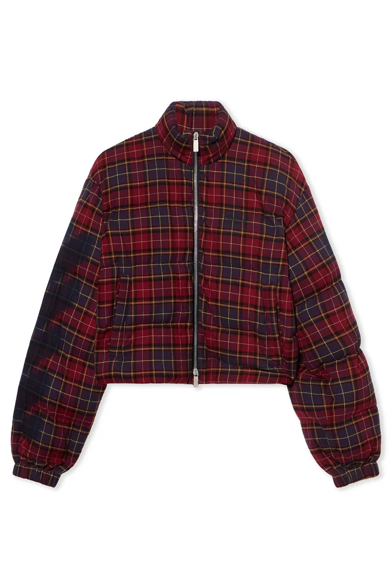 Off-White Damen Arrow Spray Check Puffer Jacke Rot