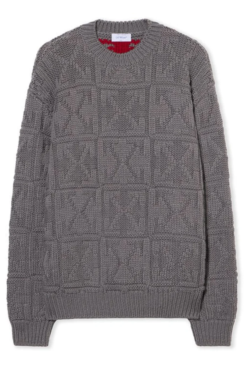 Off-White Herren 3D Stitch Arrow Knit Pullover Grau