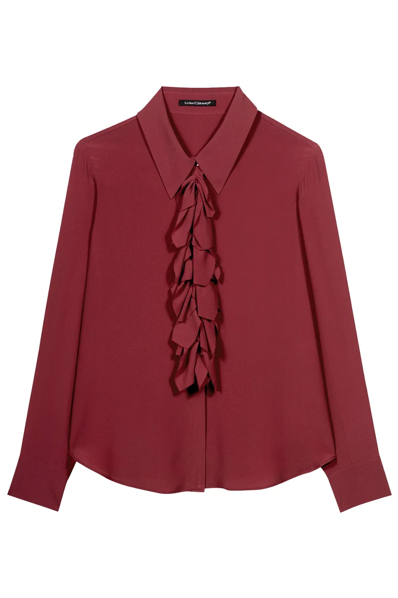Luisa Cerano Damen Rüschenbluse aus Seiden-Mix, Berry Red