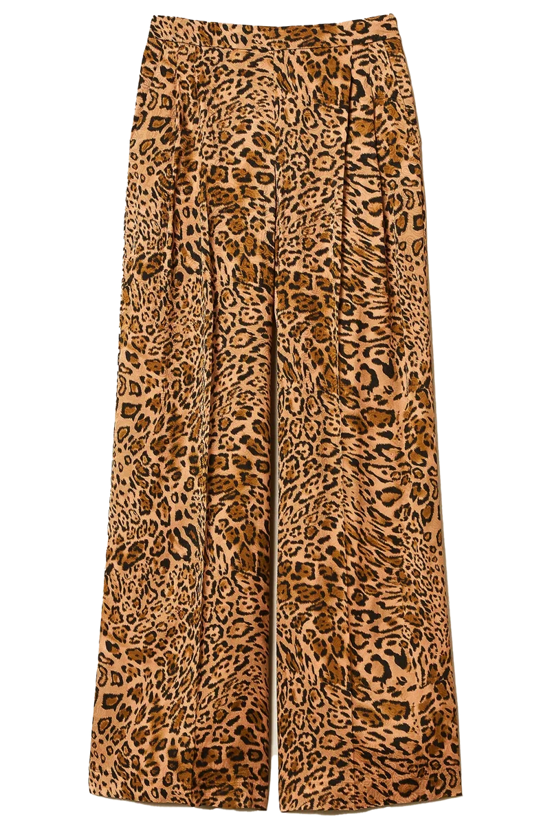 Twin Set Damen Jacquardhose mit Animalprint, Braun