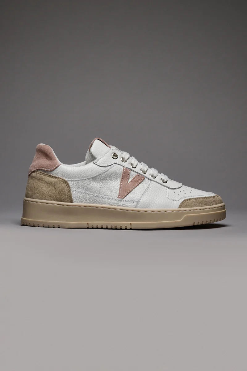 COLLEGE - Sneakers Bianca con retro e inserto scamosciato Rosa