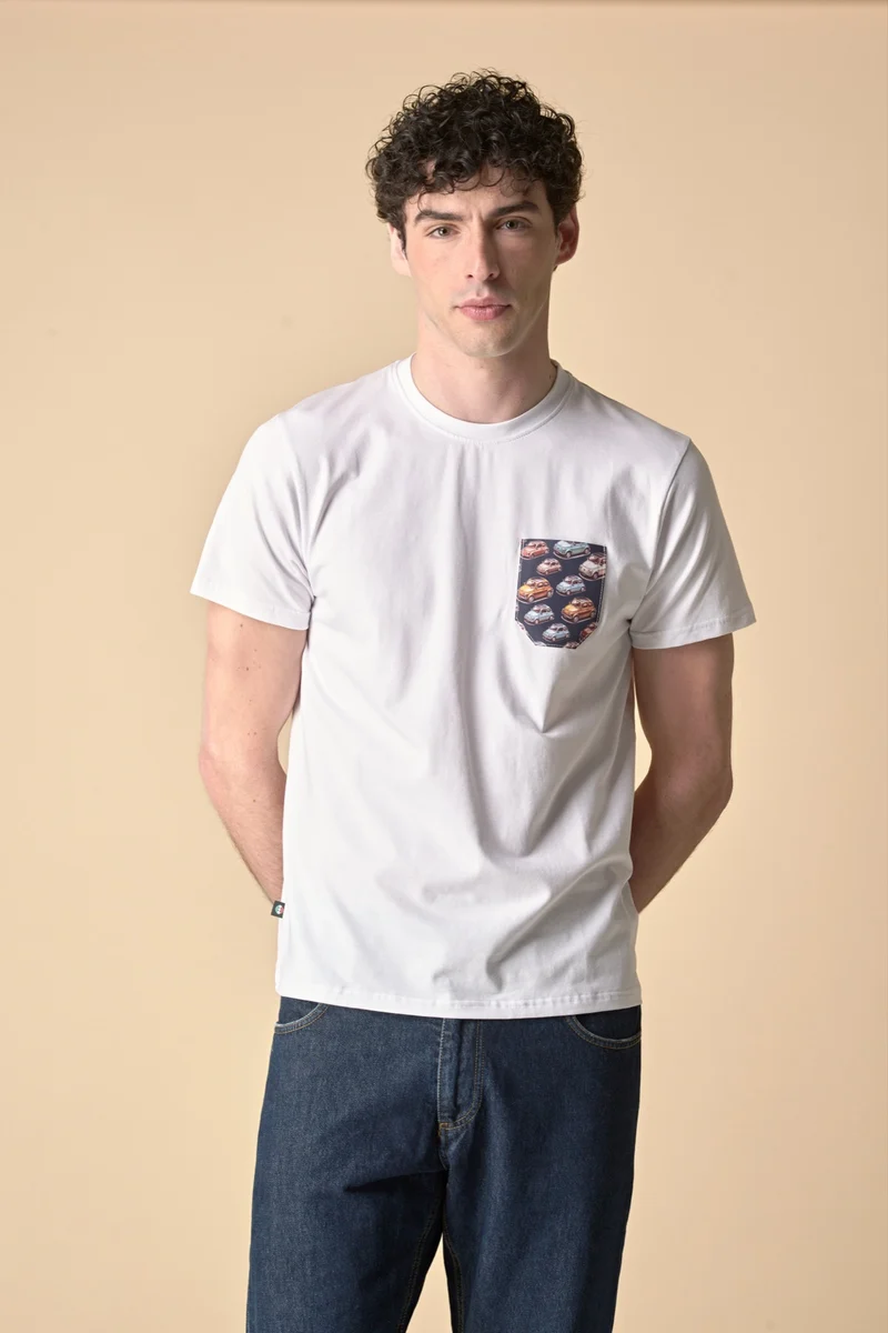 T-Shirt Bianca stretch con Taschino in tessuto V2