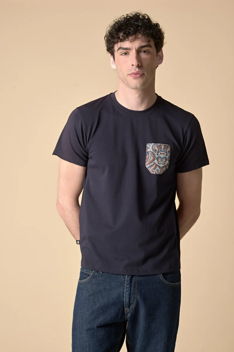 T-Shirt Blu stretch con Taschino in tessuto V2