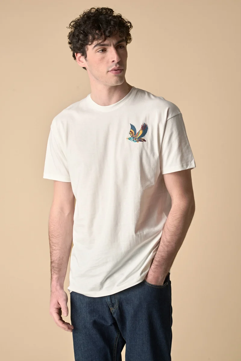 T-Shirt Japan Panna con ricamo Fenice e Stampa a Patch sul retro