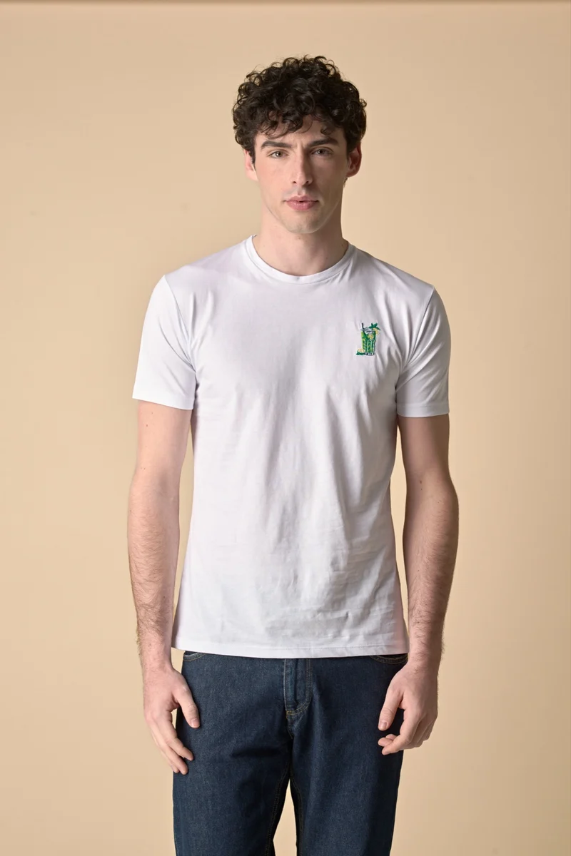 T-Shirt Bianca con ricamo Mojito e stampa sul retro