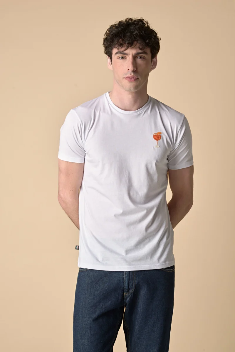 T-Shirt Bianca con ricamo Spritz e stampa sul retro