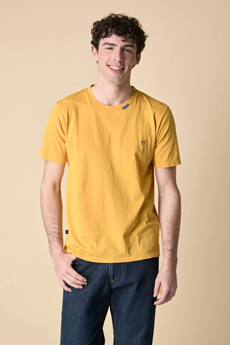 T-Shirt tinto capo marmorizzato Giallo con Ricami a Contrasto