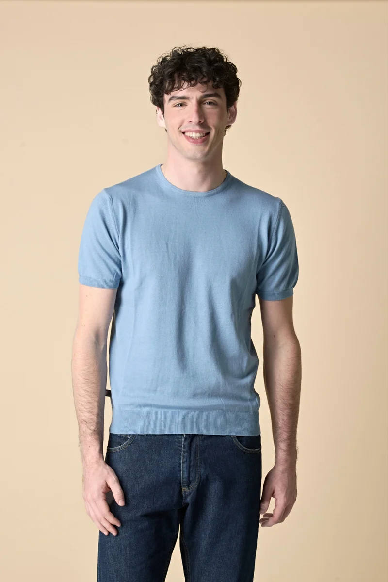 T-Shirt in maglieria puro cotone Azzurra