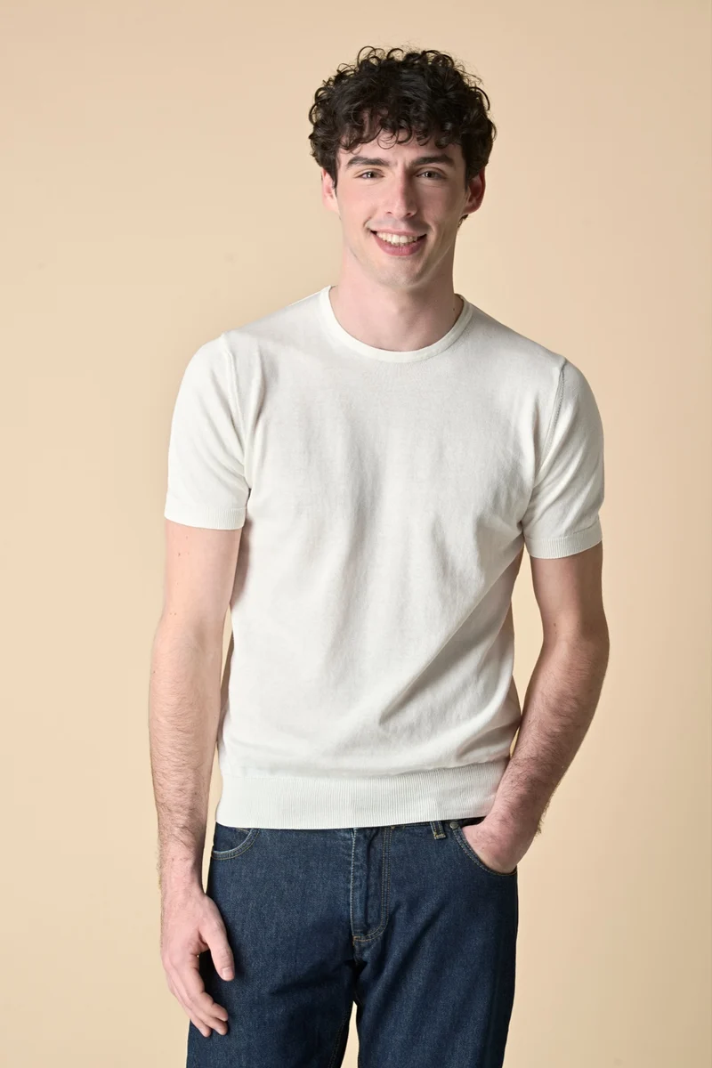 T-Shirt in maglieria puro cotone Panna
