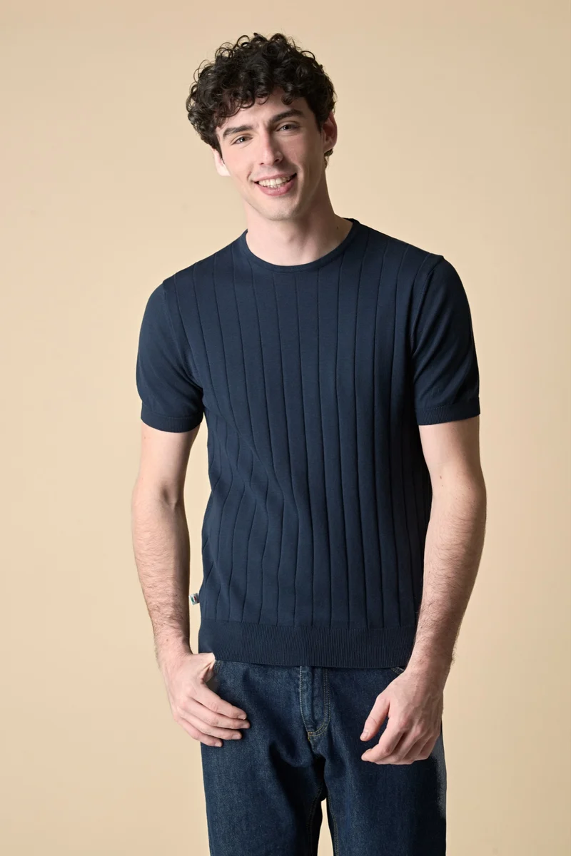 T-Shirt in maglieria puro cotone gessata Blu