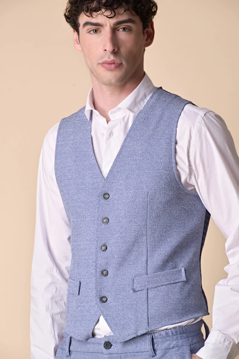Gilet Sartoriale in Jersey Melange Blu con retro in tessuto V2