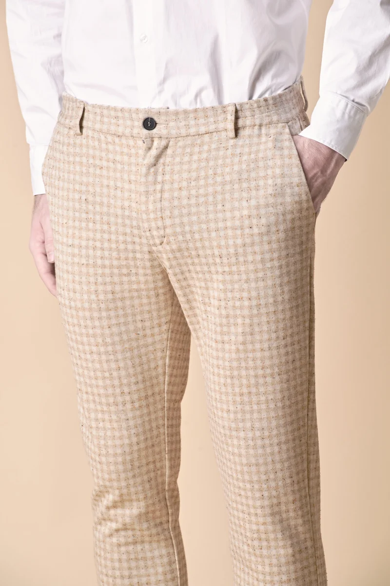 Pantalone Sartoriale Classico in Jersey Quadretto Sabbia