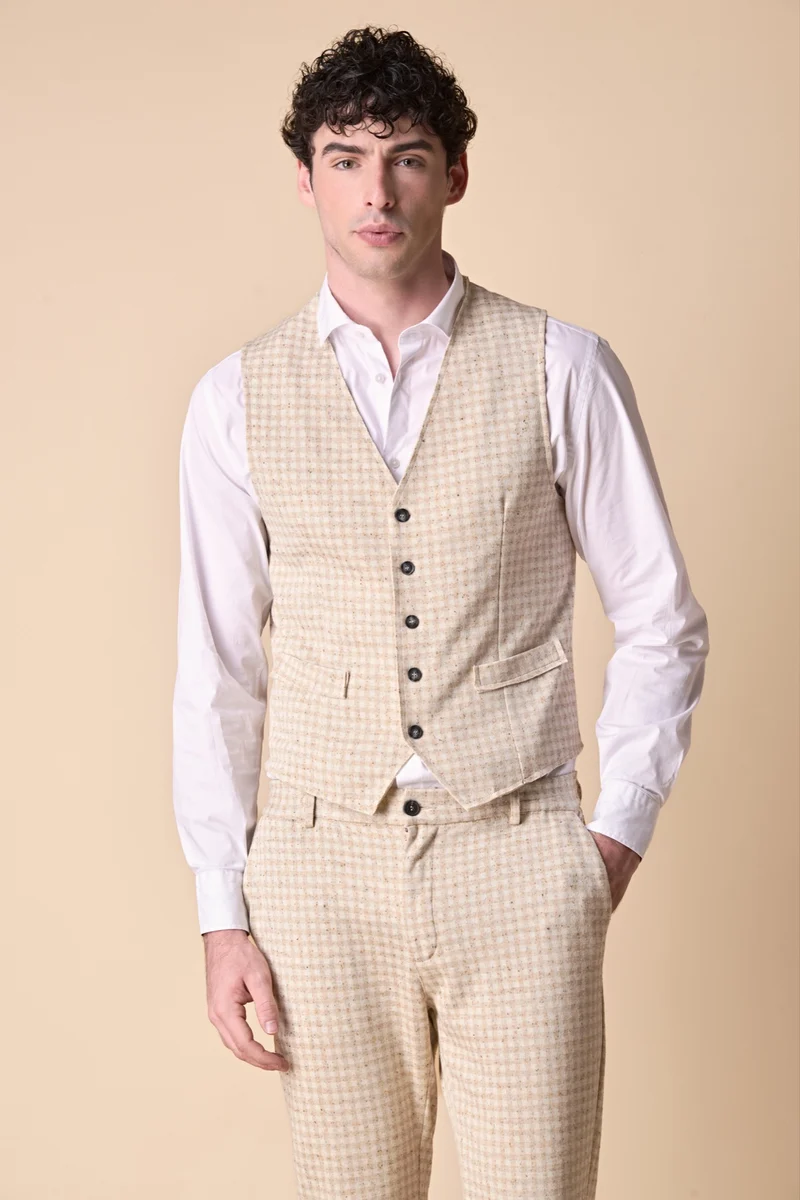 Gilet Sartoriale in Jersey Quadretto Sabbia