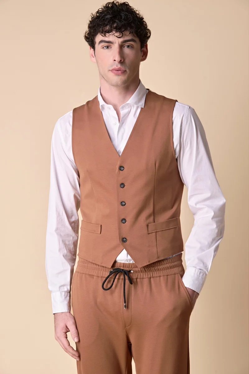 Gilet Sartoriale in Jersey Tabacco con retro in tessuto V2