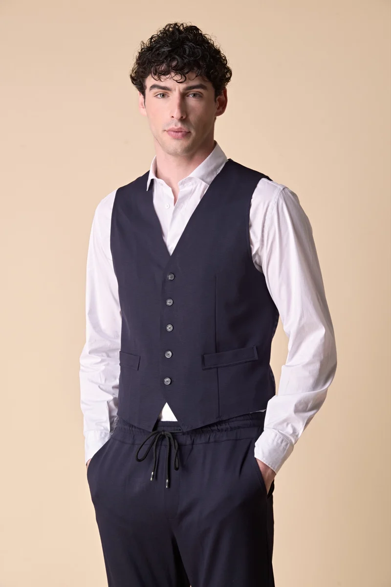 Gilet Sartoriale in Jersey Blu con retro in tessuto V2