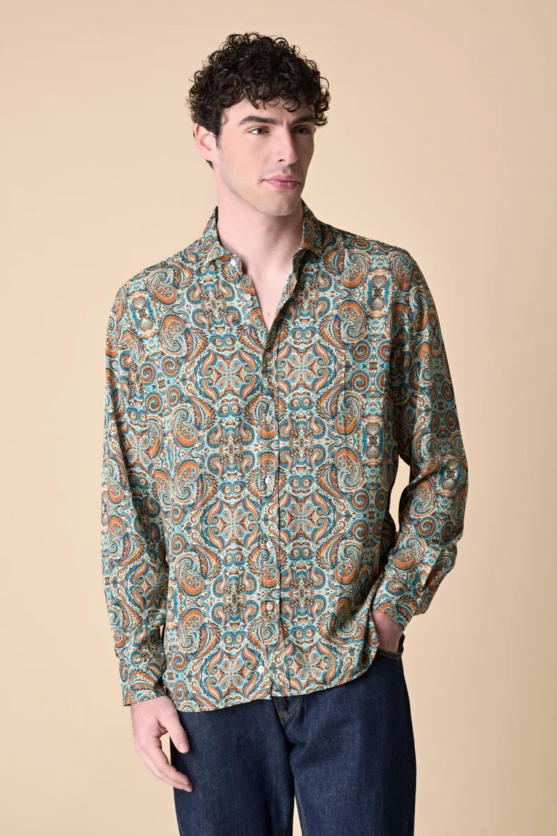 Camicia Stampa All-Over Cachemire Panna