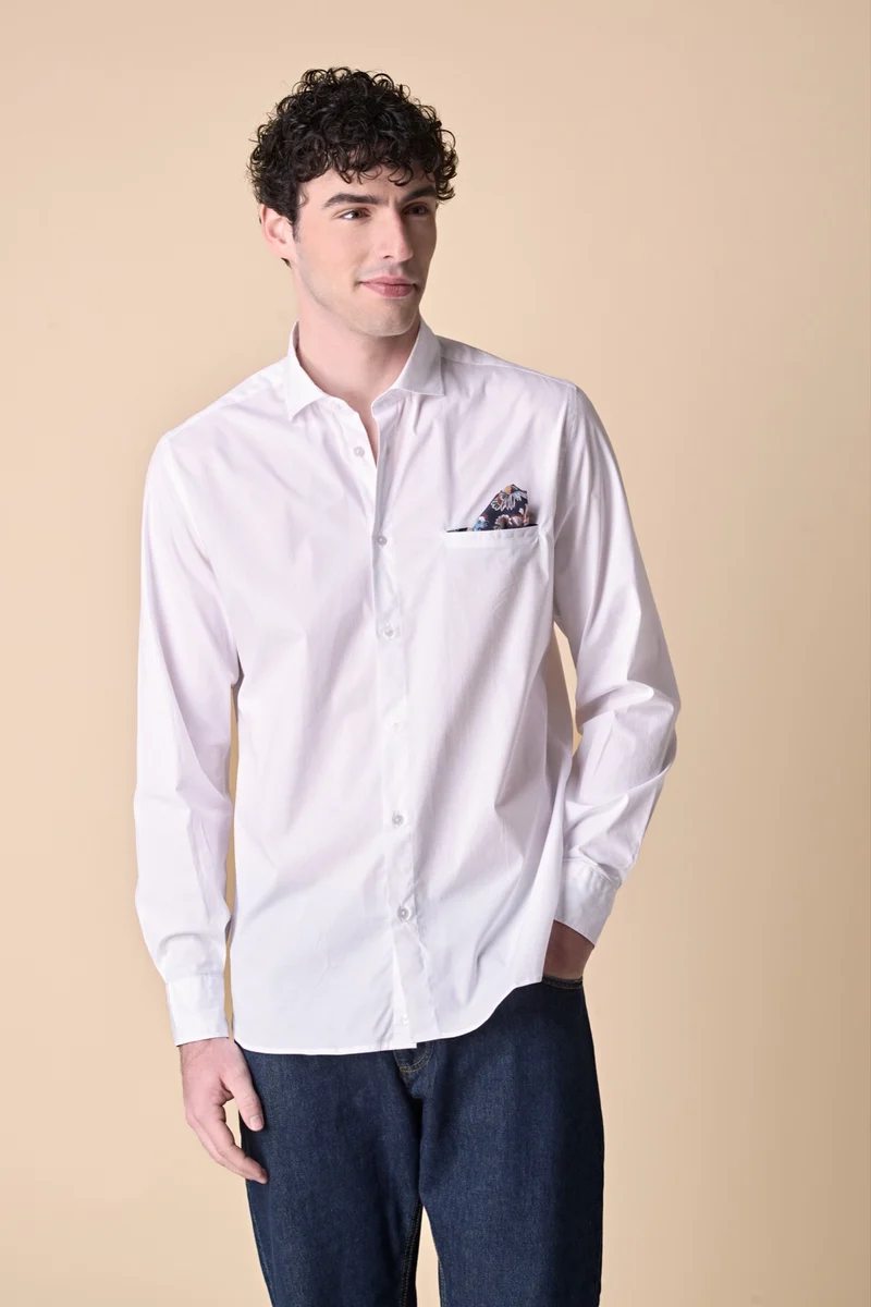 Camicia Bianca con Pochette e dettagli in tessuto V2