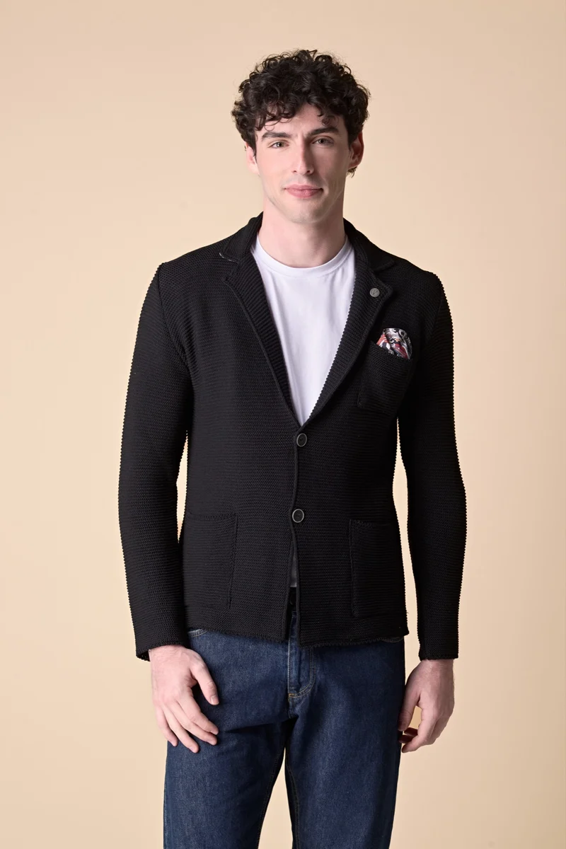 Giacca Monopetto Links Nero con pochette e interno collo in tessuto V2