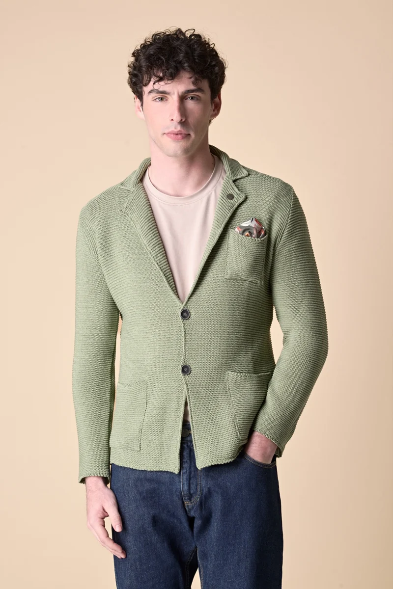 Giacca Monopetto Links Pesto con pochette e interno collo in tessuto V2