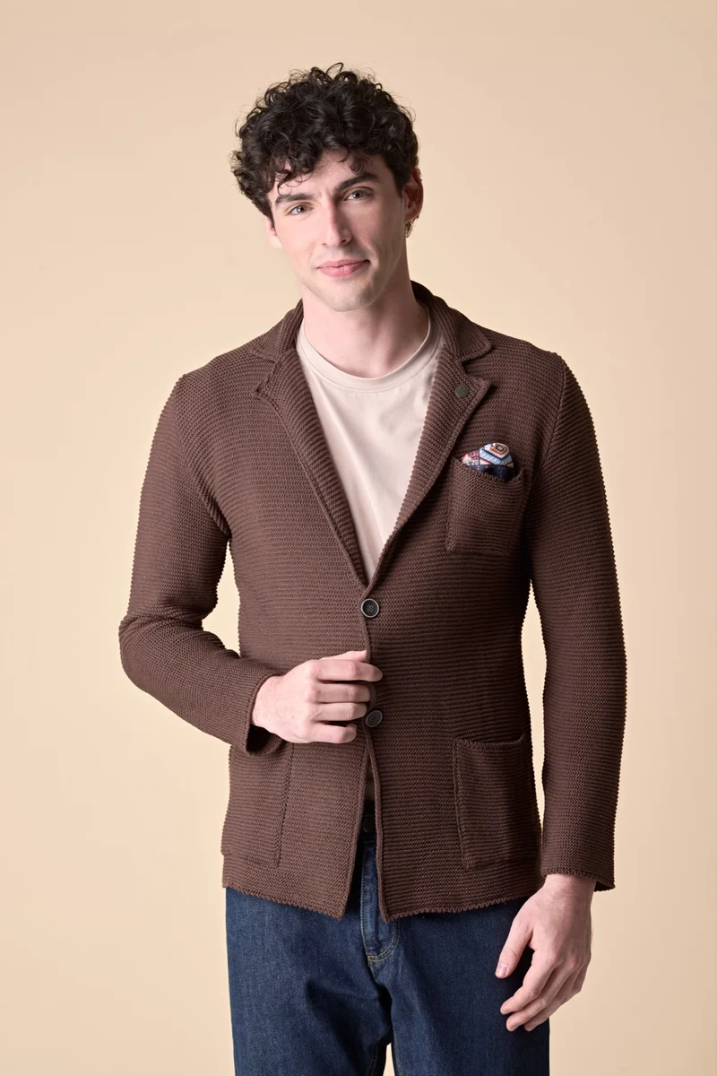 Giacca Monopetto Links Moro con pochette e interno collo in tessuto V2