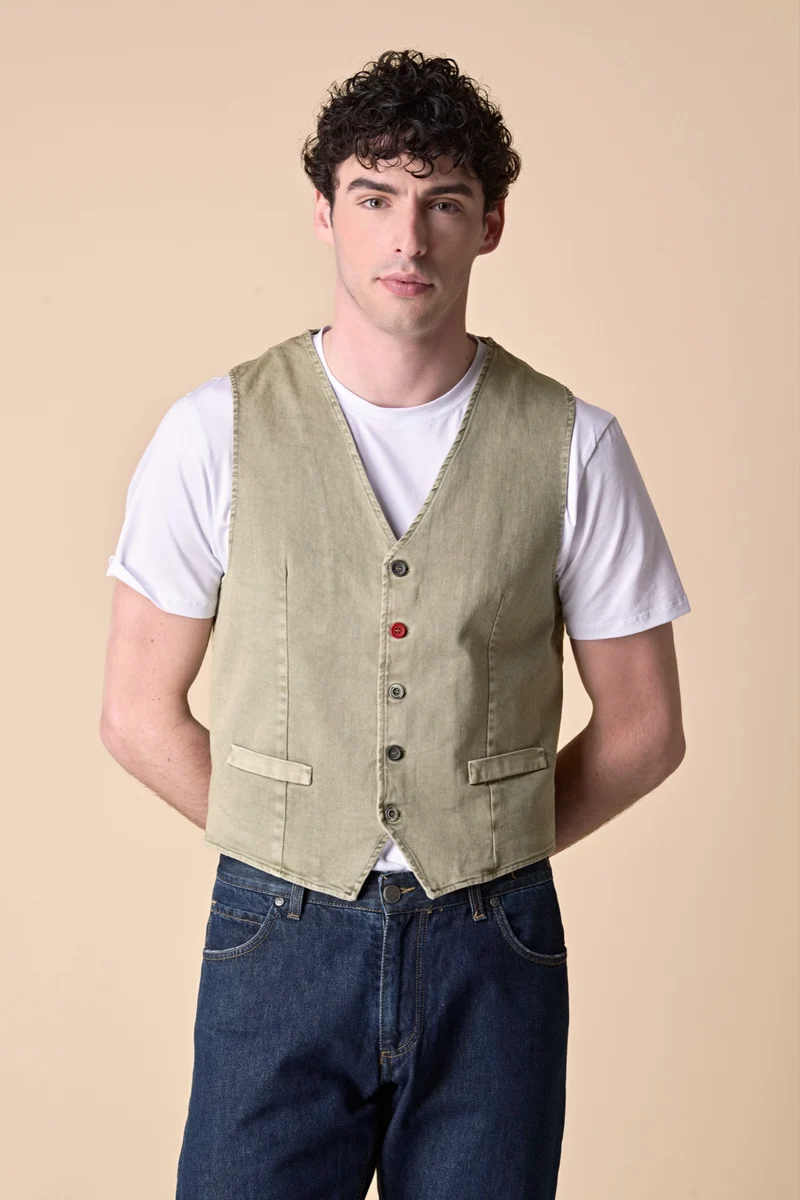 Gilet Monopetto tinto Old Pesto con interno in tessuto V2