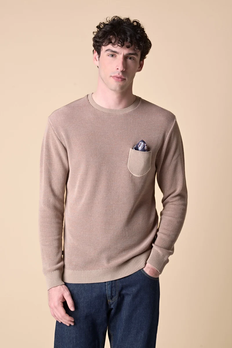 Maglioncino vanisé Sabbia con taschino e pochette in tessuto V2