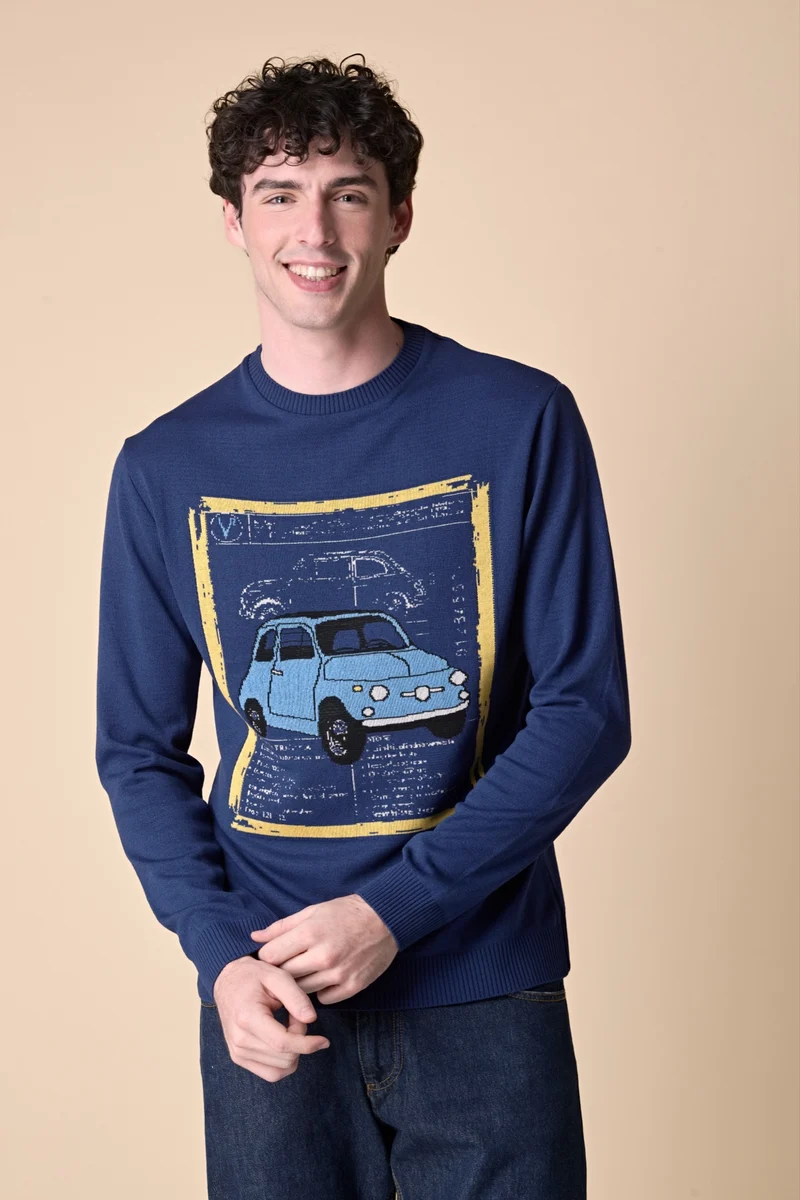 Maglioncino Blu con intarsio Macchina