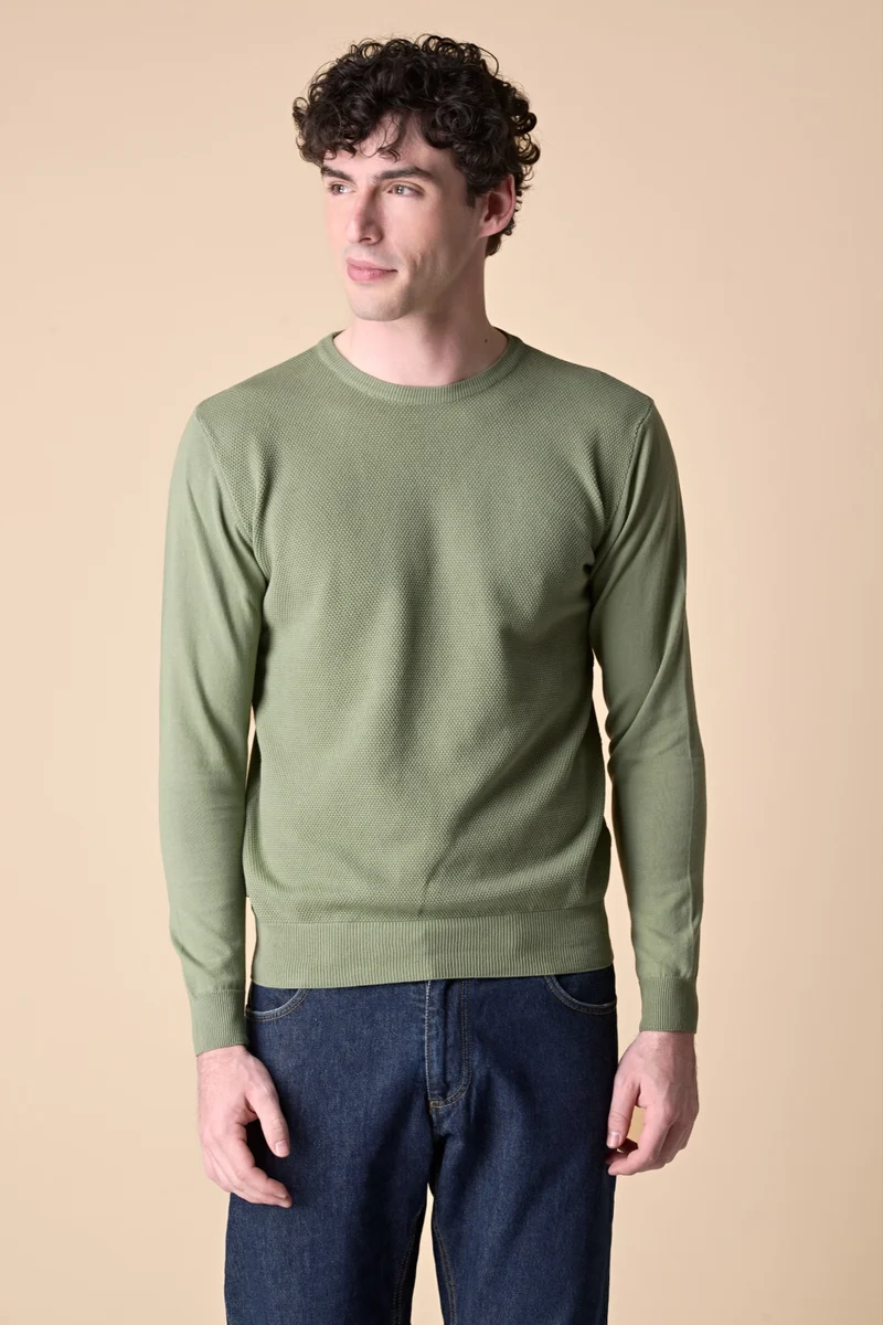 Maglioncino Puro Cotone Punto Riso Pesto