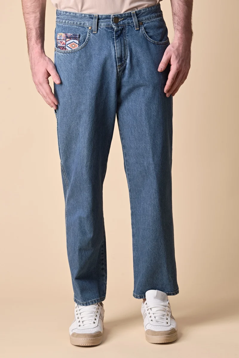 PORTLAND - Jeans Work Over Fit - Azzurro con salpa e taschino in tessuto V2