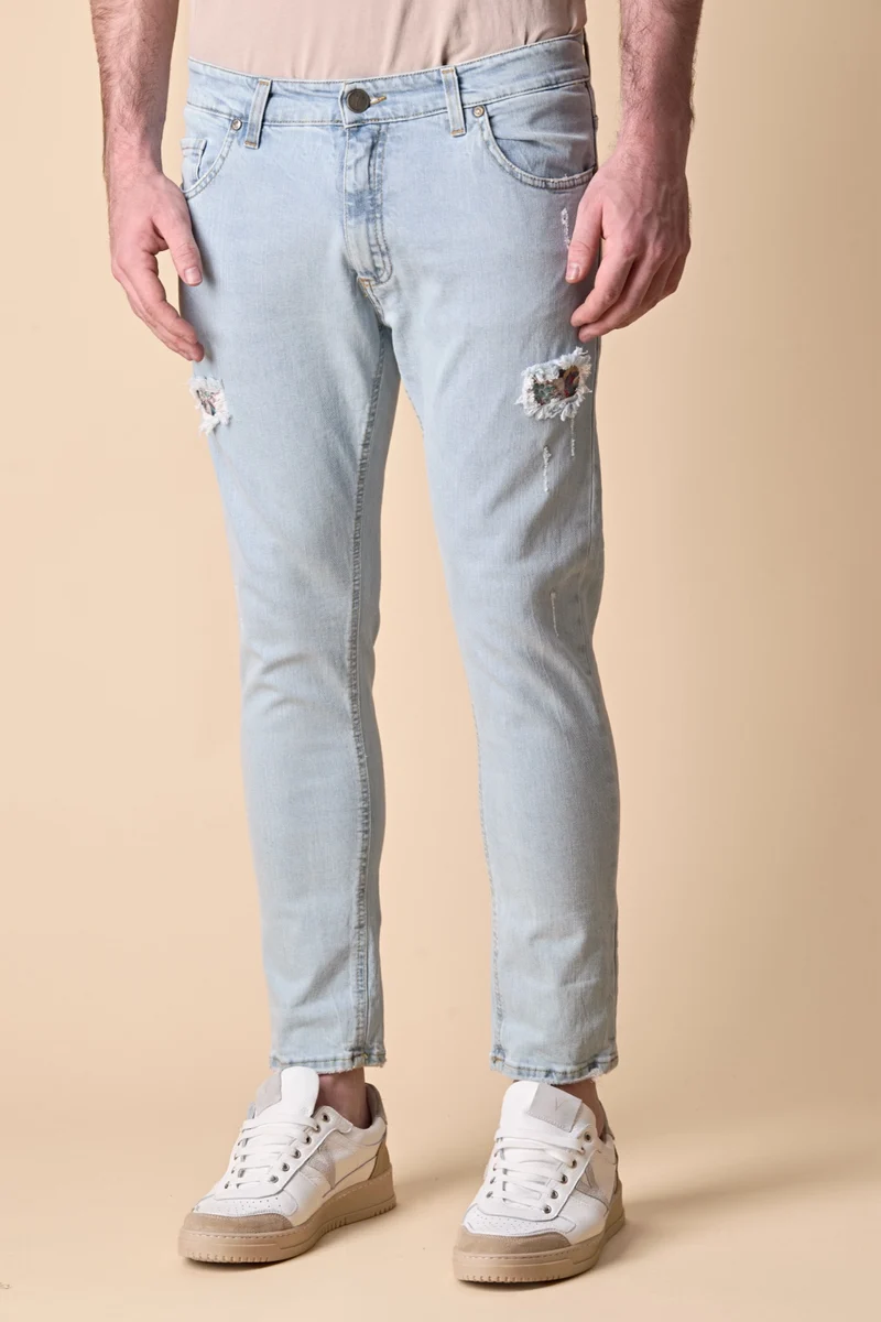 LONDON - Jeans Slim Fit - Lavaggio Marmorizzato con doppia Patch frontale e tasca in tessuto V2
