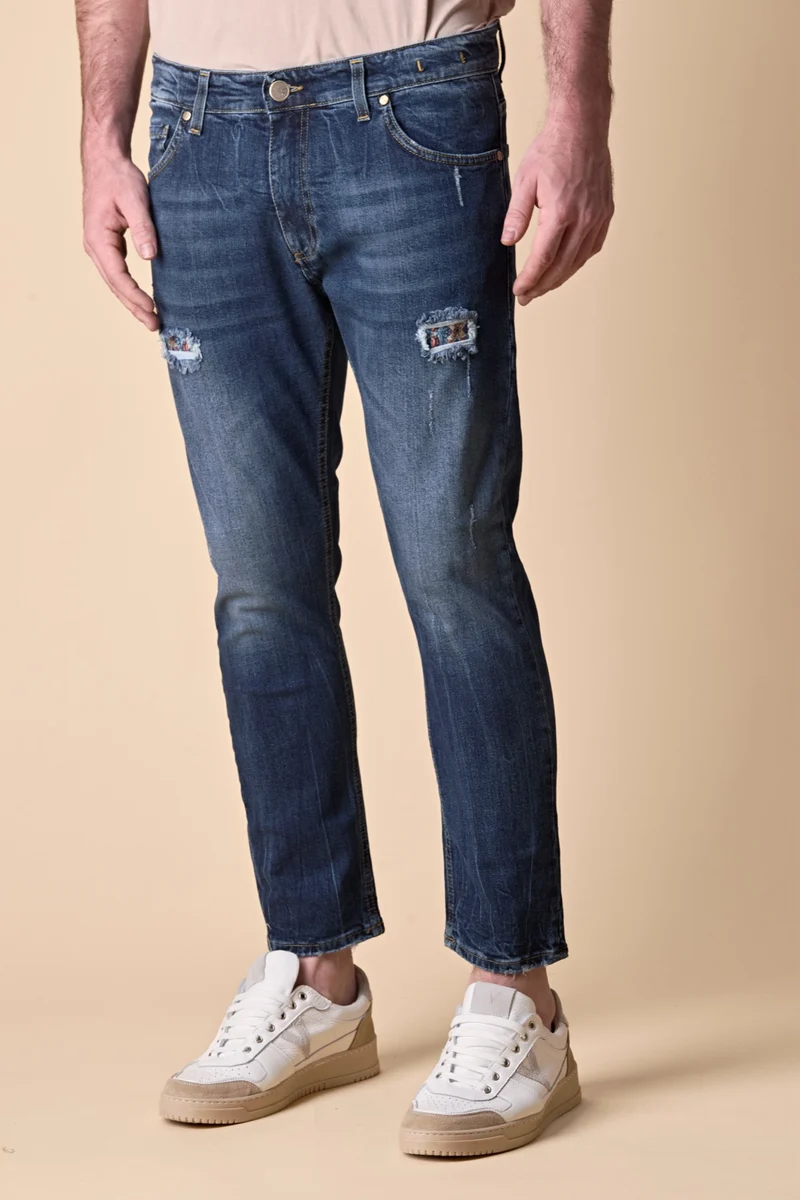 LONDON - Jeans Slim Fit - Blu con doppia Patch frontale e tasca in tessuto V2
