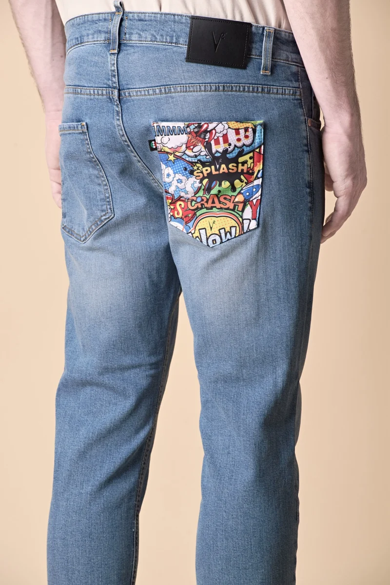 NEW YORK - Jeans Slim Fit - Azzurro con Tasca in tessuto V2
