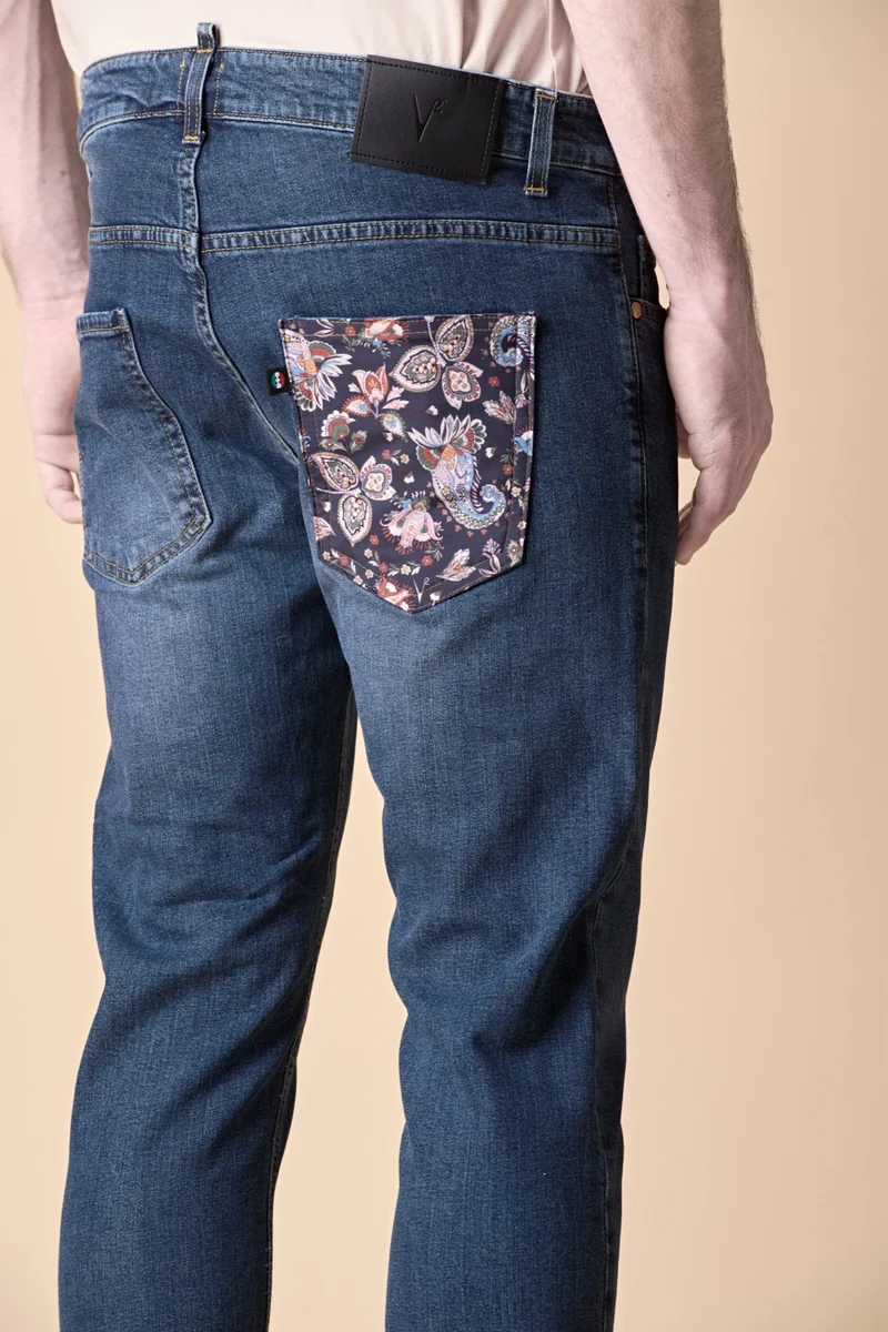NEW YORK - Jeans Slim Fit - Blu con Tasca in tessuto V2